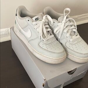 Nike Light Gray and White Air Force 1 Sneakers